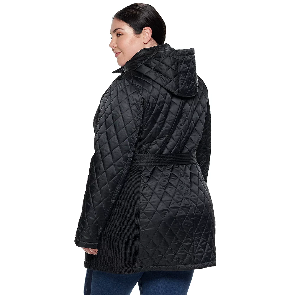 Plus Size Nine West Hooded Diamond-Quilted Belted Jacket 4 Plus Size Nine West Hooded Diamond-Quilted Belted Jacket - Image 2