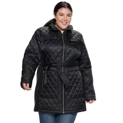 Plus Size Nine West Hooded Diamond-Quilted Belted Jacket 7 Plus Size Nine West Hooded Diamond-Quilted Belted Jacket -Clothing Sales Store 3803741 ALT3