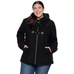 Plus Size Nine West Hooded Faux-Fur Trim Toggle Coat -Clothing Sales Store 3803930 ALT3