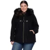 Plus Size Nine West Hooded Faux-Fur Trim Toggle Coat -Clothing Sales Store 3803930 Black