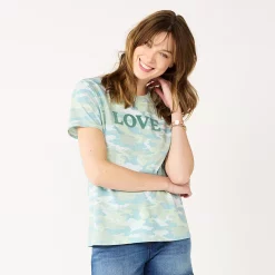 Women's Nine West Crewneck Graphic Tee -Clothing Sales Store 4646703 Camo Love