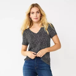 Women's Nine West Essential V-Neck Tee -Clothing Sales Store 4841148 Black Animal