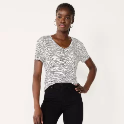 Women's Nine West Essential V-Neck Tee -Clothing Sales Store 4841148 Black Horizon Stripe