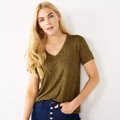 Women's Nine West Essential V-Neck Tee -Clothing Sales Store 4841148 Brown Cobble Dot