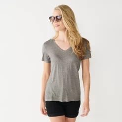Women's Nine West Essential V-Neck Tee -Clothing Sales Store 4841148 Dark Storm Heather
