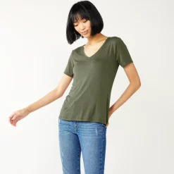 Women's Nine West Essential V-Neck Tee -Clothing Sales Store 4841148 Infantry Olive