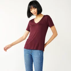 Women's Nine West Essential V-Neck Tee -Clothing Sales Store 4841148 Maddie Plum