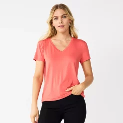 Women's Nine West Essential V-Neck Tee -Clothing Sales Store 4841148 Marine Coral