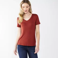 Women's Nine West Essential V-Neck Tee -Clothing Sales Store 4841148 Marsala Flower