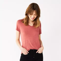 Women's Nine West Essential V-Neck Tee -Clothing Sales Store 4841148 Mauve Jewel Nep