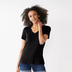 Women's Nine West Essential V-Neck Tee -Clothing Sales Store 4841148 Mineral Black