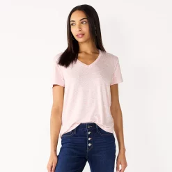 Women's Nine West Essential V-Neck Tee -Clothing Sales Store 4841148 Pink Scribble