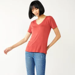 Women's Nine West Essential V-Neck Tee -Clothing Sales Store 4841148 Sicily Tomato