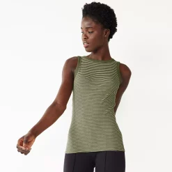 Women's Nine West Ribbed Tank -Clothing Sales Store 4841430 Green Stripe