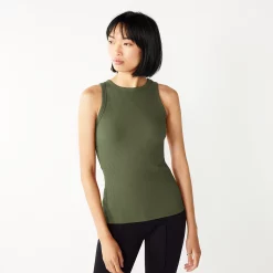 Women's Nine West Ribbed Tank -Clothing Sales Store 4841430 Infantry Olive