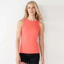 Women's Nine West Ribbed Tank -Clothing Sales Store 4841430 Marine Coral