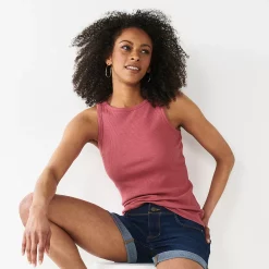 Women's Nine West Ribbed Tank -Clothing Sales Store 4841430 Mauve Heirloom