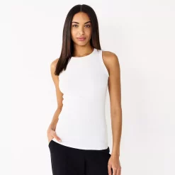 Women's Nine West Ribbed Tank -Clothing Sales Store 4841430 White Knight