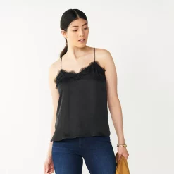 Women's Nine West Lace Trim Cami -Clothing Sales Store 4944769 Black