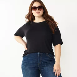 Plus Size Nine West Essential Elbow Sleeve Top -Clothing Sales Store 4950998 Mineral Black