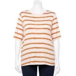 Plus Size Nine West Essential Elbow Sleeve Top -Clothing Sales Store 4950998 Peach Stripe