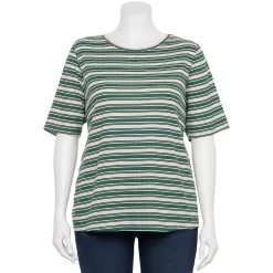Plus Size Nine West Essential Elbow Sleeve Top -Clothing Sales Store 4950998 Teal Shine Stripe