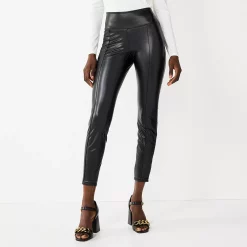 Women's Nine West Seamed Tummy-Control Ponte Leggings -Clothing Sales Store 4952203 Black Faux Leather