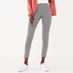 Women's Nine West Seamed Tummy-Control Ponte Leggings -Clothing Sales Store 4952203 Brown Black Houndtooth