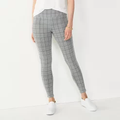 Women's Nine West Seamed Tummy-Control Ponte Leggings -Clothing Sales Store 4952203 Gray Windowpane