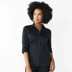 Petite Nine West Long Sleeve Structured Shirt -Clothing Sales Store 4956661 Black