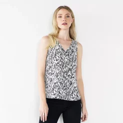 Petite Nine West V-Neck Tank -Clothing Sales Store 4957403 Black Dot Feather