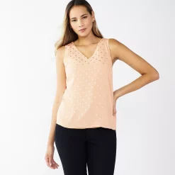 Petite Nine West V-Neck Tank -Clothing Sales Store 4957403 Blush Foil Dot