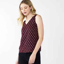 Petite Nine West V-Neck Tank -Clothing Sales Store 4957403 Plum Foil Dot