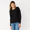 Petite Nine West Crewneck Long Sleeve Top -Clothing Sales Store 4991046 Mineral Black