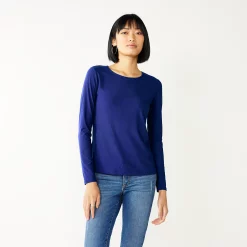 Women's Nine West Essential Soft-Spun Long Sleeve Crewneck Tee -Clothing Sales Store 4994081 Clara Purple Rib