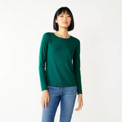 Women's Nine West Essential Soft-Spun Long Sleeve Crewneck Tee -Clothing Sales Store 4994081 Night Tide Rib