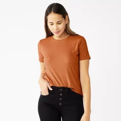 Petite Nine West Essential Crewneck Tee -Clothing Sales Store 5086783 Brown Brick Rib