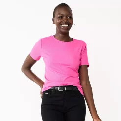 Petite Nine West Essential Crewneck Tee -Clothing Sales Store 5086783 Raspberry Soda Rib