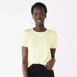 Petite Nine West Essential Crewneck Tee -Clothing Sales Store 5086783 Yellow Stripe
