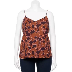 Plus Size Nine West V-Neck Camisole -Clothing Sales Store 5114982 Brown Vine Floral