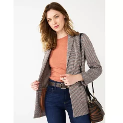 Petite Nine West Relaxed Blazer -Clothing Sales Store 5128374 Mocha Frosting Plaid