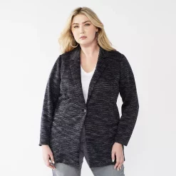 Plus Size Nine West Relaxed Knit Blazer -Clothing Sales Store 5128594 Gray Spacedye