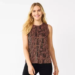 Nine West Essential Easy High-Neck Tank -Clothing Sales Store 5214280 Black And Brown Dots