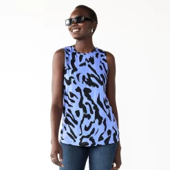 Nine West Essential Easy High-Neck Tank -Clothing Sales Store 5214280 Blue Black Leopard