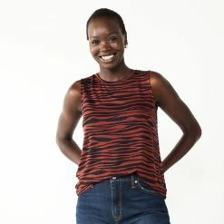 Nine West Essential Easy High-Neck Tank -Clothing Sales Store 5214280 Brown Zebra