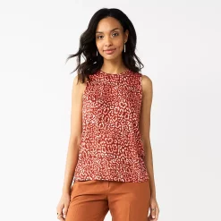 Nine West Essential Easy High-Neck Tank -Clothing Sales Store 5214280 Burgundy Cheetah