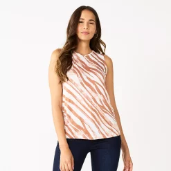 Nine West Essential Easy High-Neck Tank -Clothing Sales Store 5214280 Tan Zebra