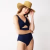 Women's Nine West Twist Front One-Piece Swimsuit -Clothing Sales Store 5217112 Navy