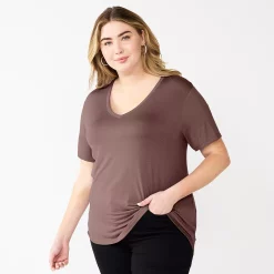 Plus Size Nine West Essential Soft Spun Short Sleeve V-Neck Top -Clothing Sales Store 5233799 Amethyst Raisin