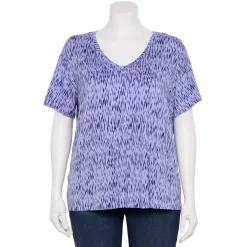 Plus Size Nine West Essential Soft Spun Short Sleeve V-Neck Top -Clothing Sales Store 5233799 Dark Blue Ikat